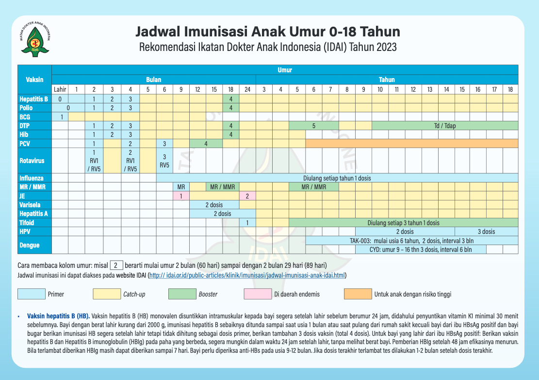 Jadwal imunisasi anak terbaru 2023 IDAI